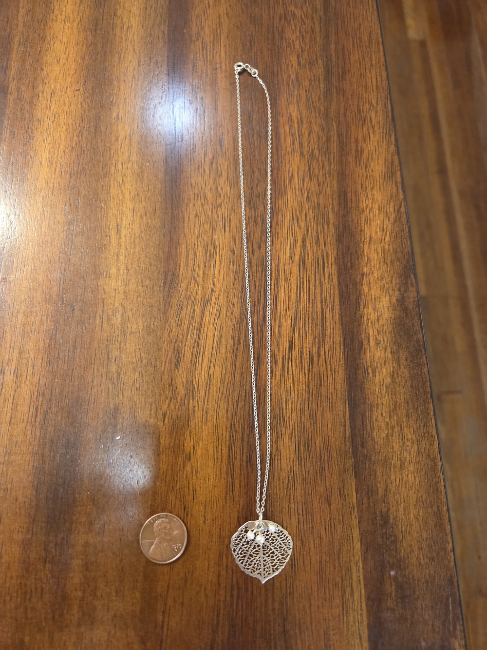 925 Sterling Silver Mexico Filigree Leaf & Pearl Pendant Necklace